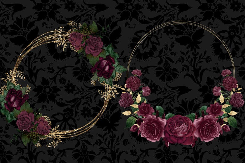 Burgundy and Gold Wreaths Clipart Burgundy Rose Wreath Clip | Etsy