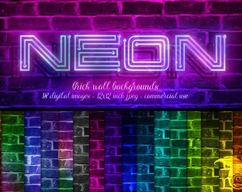 Neon Brick Wall Hintergründe - digitales Papier in neon Farben sofort download für kommerzielle Nutzung