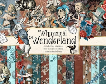 Alice in Wonderland Digital Scrapbooking Kit, Mad Hatter, Queen of Hearts (Digital Download)