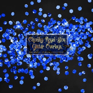 Chunky Royal Blue Glitter Overlays, digital glitter png overlays, clip art glitter confetti instant download