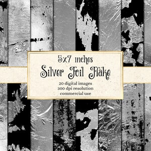 5x7 Silver Foil Flake Digital Paper - printable foil backgrounds and textures for instant download commercial use