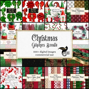 Christmas Graphics Bundle, discount clipart and digital paper, digital scrapbooking or web backgrounds commercial use