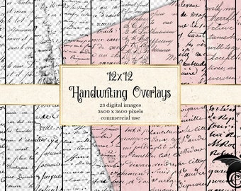 Superposiciones de escritura a mano vintage, texturas de documentos antiguos (descarga digital)