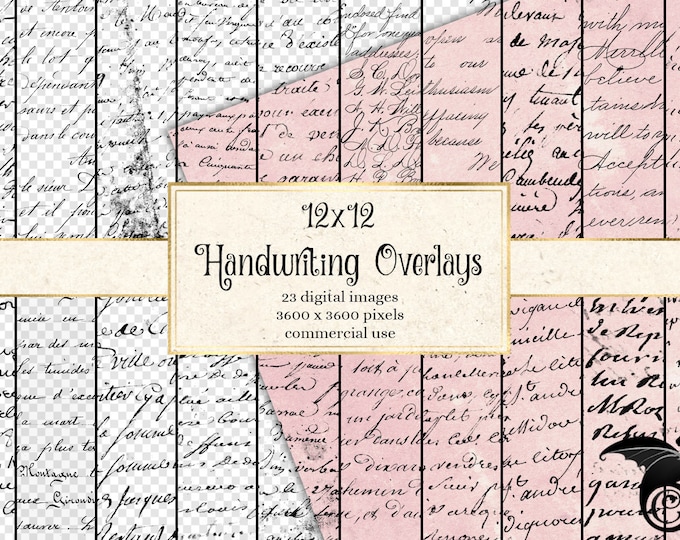 Vintage Script Handwriting Overlays, Antique Document Textures (Digital Download)