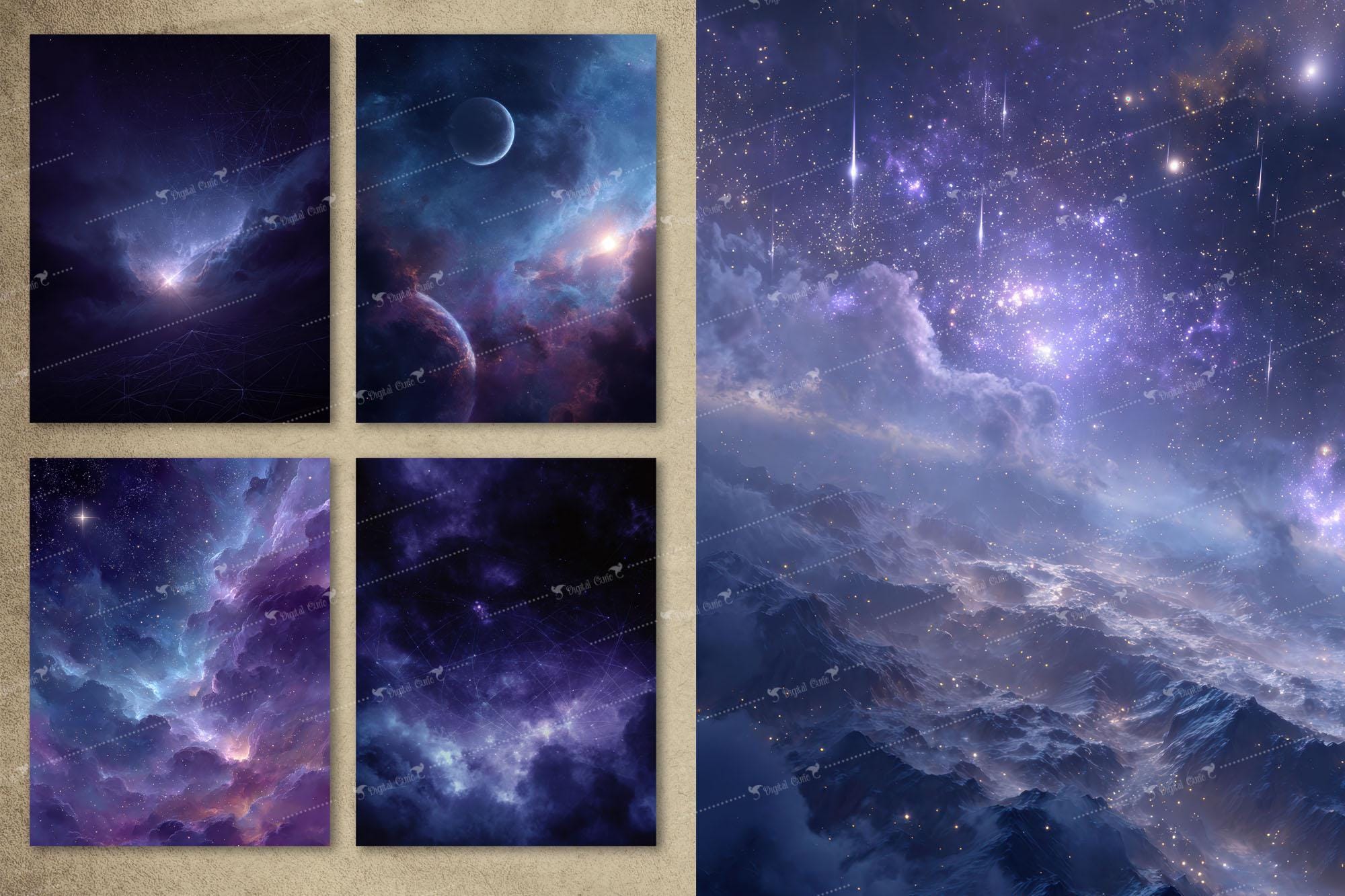 Astral Echoes Journal Paper, Celestial Galaxy Printable Textures ...
