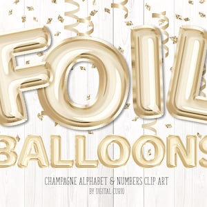 Clipart de alfabeto de balão de folha de champanhe - gráficos digitais de download instantâneo em formato PNG para uso comercial, celebrações e designs de festas