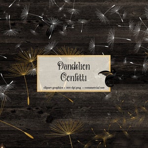 Dandelion Confetti Clipart - Dandelion Clip Art Overlays, photoshop brush, dandelion png, wedding, digital gold and white dandelion seeds