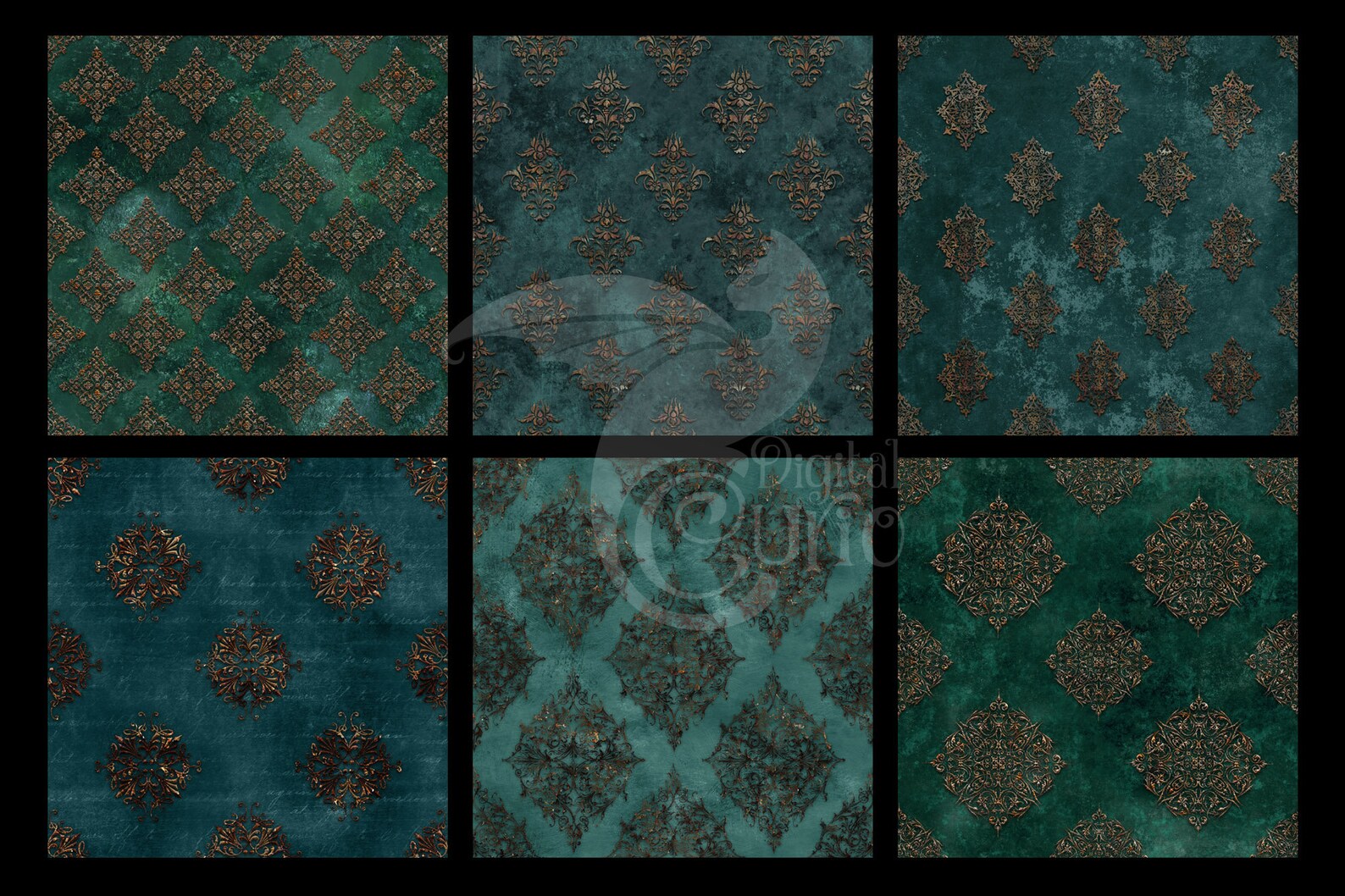 Rust Damask Texture Patina and Rust Damask Digital Paper - Vintage Antique Distressed ...