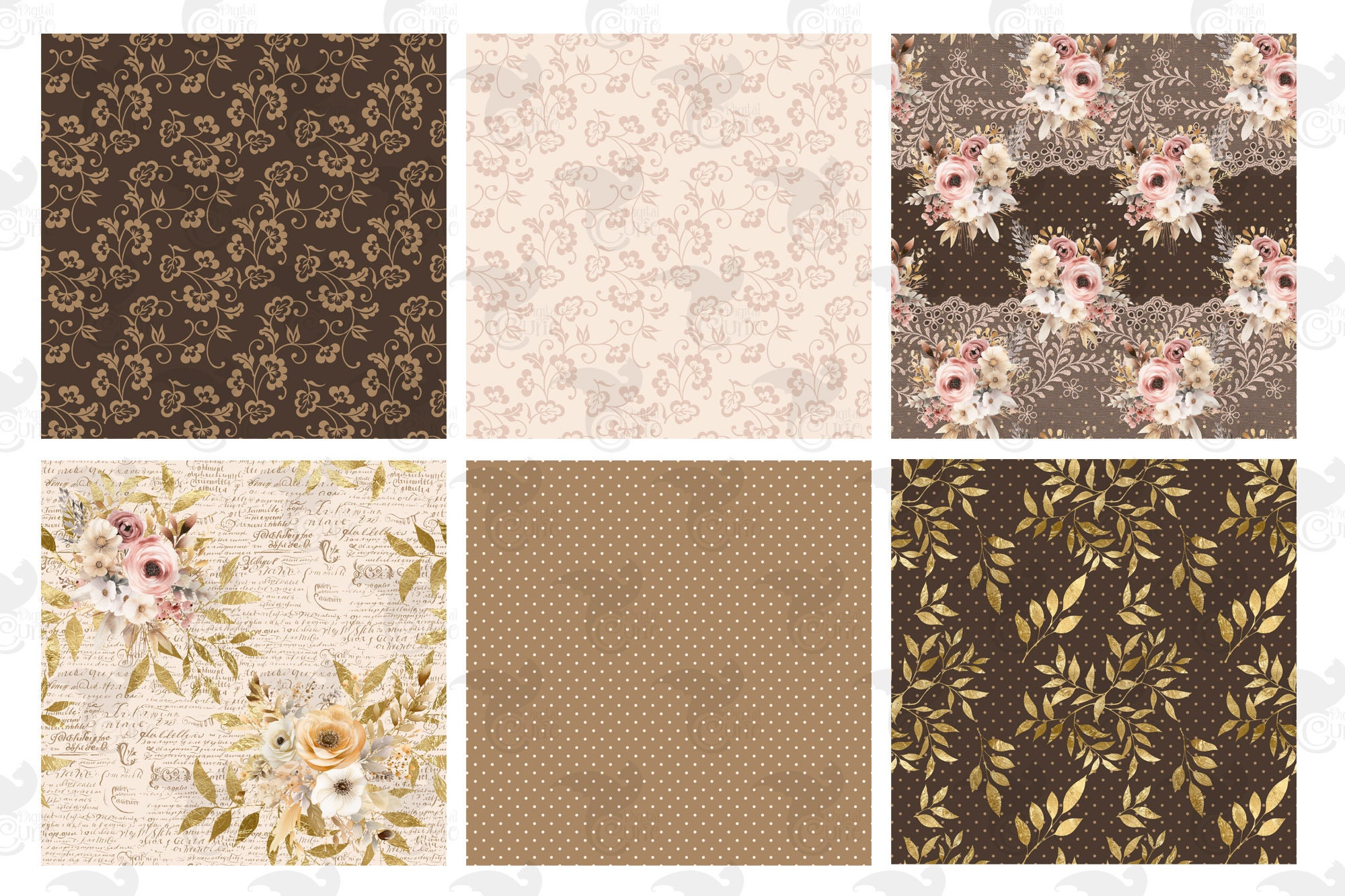 Neutral Floral Digital Paper – Seamless Rustic Patterns (digital ...
