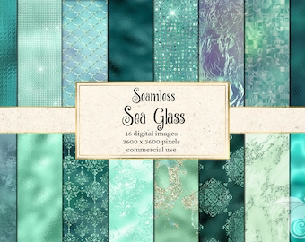 Sea Glass Digital Paper, Teal Foil, Glitter Textures (Digital Download)