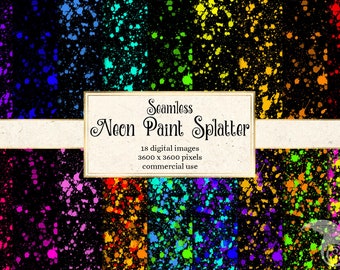 Neon Paint Splatters Digital Paper, Seamless Paint Texture Backgrounds With  Watercolor Drips and Paintball Spatters for Commercial Use 