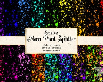 Neon Paint Splatter Digital Paper, Seamless Texture (Digital Download)