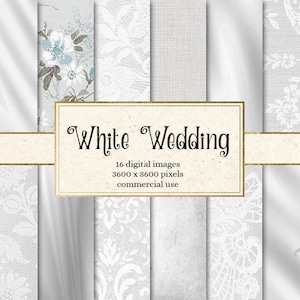 White Wedding digital paper, wedding romantic backgrounds, white wedding bridal patterns, scrapbook paper, invitation paper image 1