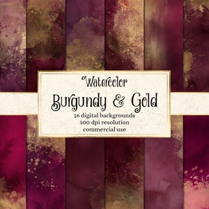 Watercolor Burgundy and Gold Backgrounds - watercolour paint textures for instant download commercial use