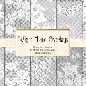 Weiße Spitze Overlays, transparente digitale Scrapbooking-Clip-Art-Verzierungen, florale shabby-Spitze PNG-Vintage-Spitze-clipart