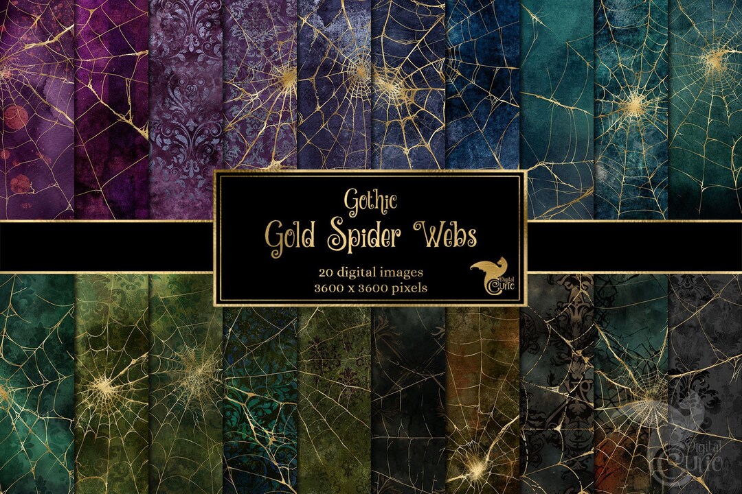 Gothic Gold Spider Web Digital Paper, Halloween Textures (digital ...