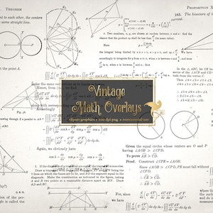 Vintage Mathe Overlays, antike Infinitesimalrechnung und Geometrie Formeln und Formeln Text Clip Art Grafiken PNG sofortigen Download kommerzielle Nutzung