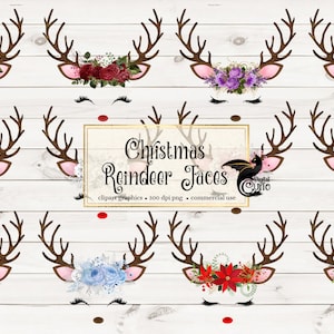 Weihnachten Rentier Clipart, Rentier Gesichter, Glitzer Augen, Gold und Funkeln Glitzer Rentier Geweih, Wimpern, Wimpern, Strauß png Grafiken
