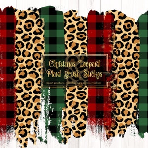 Christmas Leopard Plaid Brush Strokes Clipart, in digital PNG format instant download for sublimation and commercial use