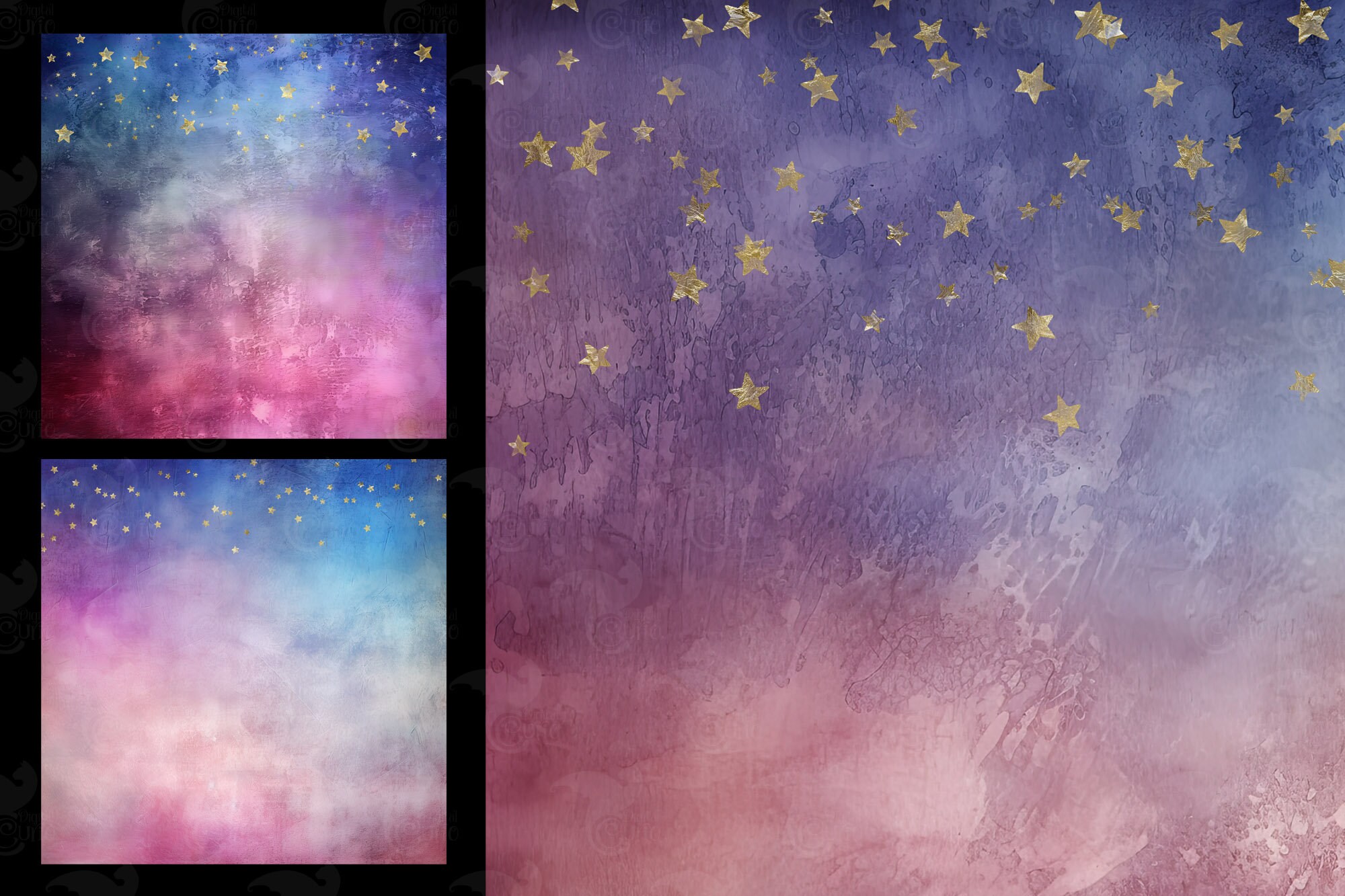 Golden Starry Night Digital Paper, Sunset Texture Pack (digital ...