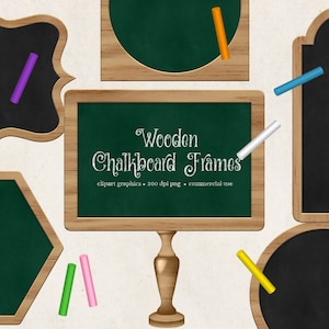 Wooden Chalkboard Frames Clipart - digital graphics in PNG format for back to school, birthday or wedding designs