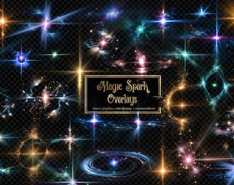 Ponad 100 nakładek Magic Spark, cyfrowe efekty świetlne PNG Magic Light i flary obiektywu (do natychmiastowego pobrania)