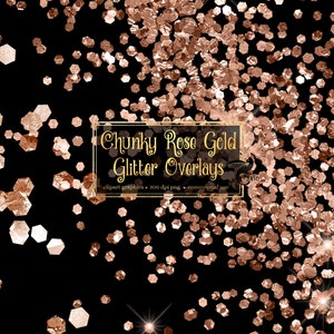 Chunky Rose Gold Glitter Overlays, digital glitter png overlays, clip art glitter confetti instant download