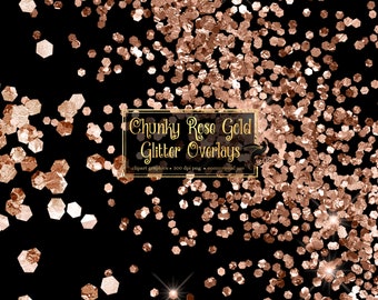 Chunky Rose Gold Glitter Overlays, Digital Confetti PNG (Digital Download)