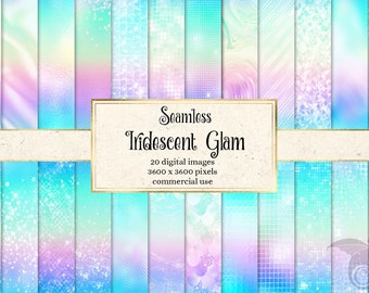 Iridescent Glam - seamless digital paper metallic textures with pastel rainbow holographic glitter and foil