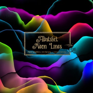 Superposiciones de líneas de neón abstractas - gráficos de imágenes prediseñadas digitales en formato PNG uso comercial de descarga instantánea de colores de neón brillantes abstractos