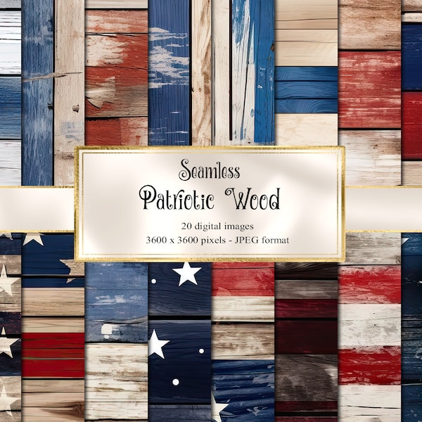 Patriotic Wood Textures Digital Paper, seamless grunge rustic wood digital paper printable scrapbook paper wood planks backgrounds