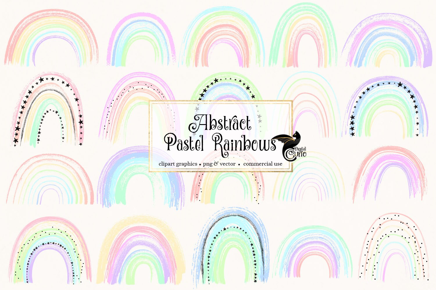 Abstract Pastel Rainbows Clipart Cute Rainbow Clip Art in Etsy