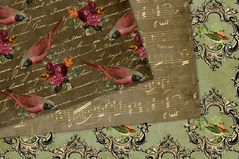 seamless antique bird printable scrapbook paper and rustic backgrounds for commercial use Vintage Birds Digital Paper