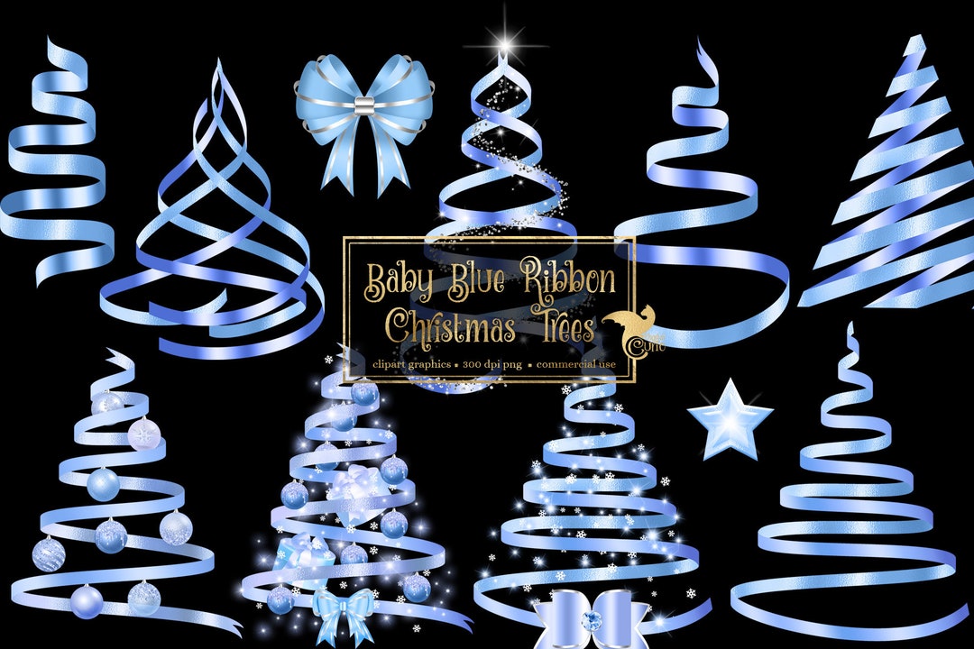 Baby Blue Ribbon Christmas Tree Clip Art Digital (Instant Download) Etsy