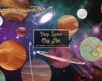 Clipart della galassia: grafica di pianeti, stelle e meteore (download digitale)