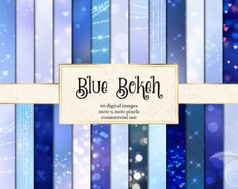 sparkles heart bokeh with stars Instant Download Bokeh Digital Paper Pack: Blue Bokeh blue digital paper