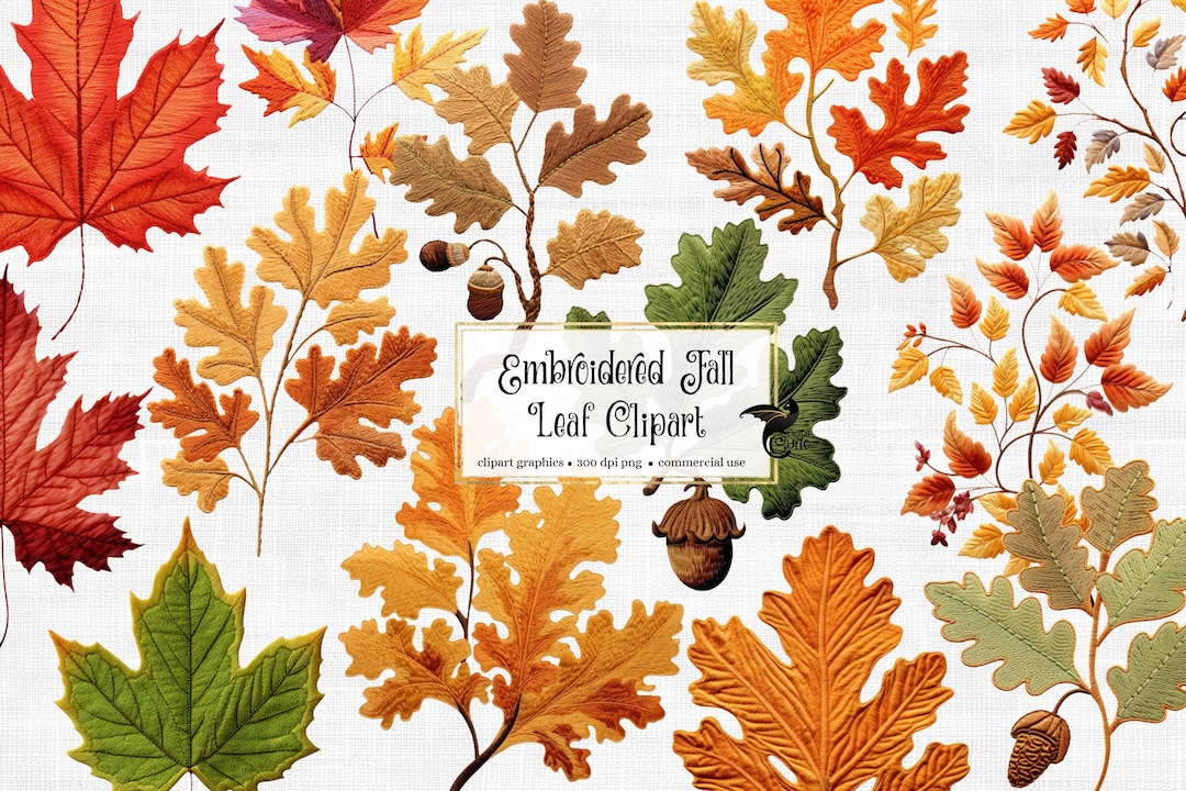Embroidered Fall Leaf Clipart – Autumn PNG Graphics (commercial Use) - Etsy