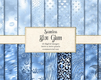 Blue Glam Digital Paper, Sequin Glitter Backgrounds (Digital Download)