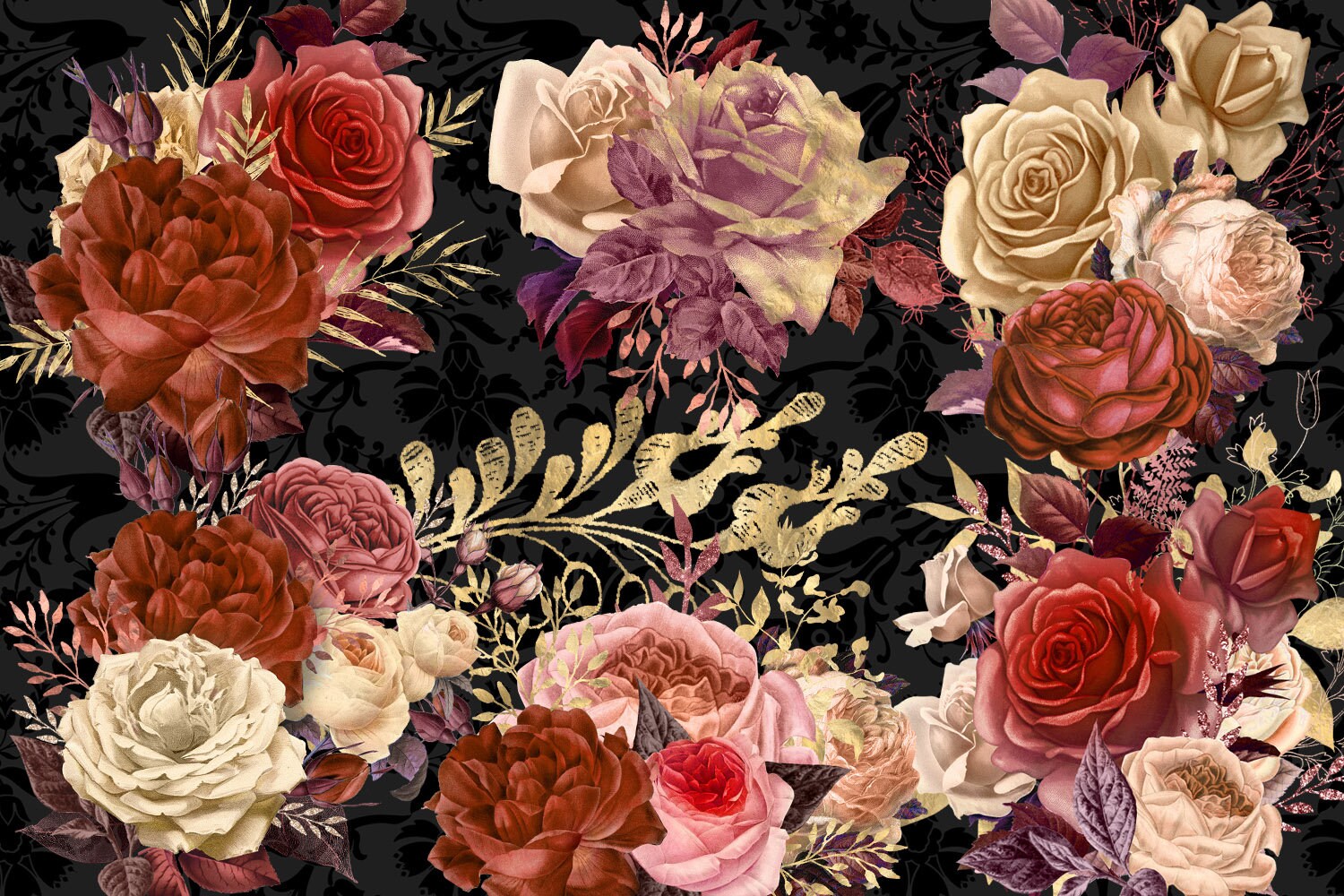 Russet Gold Floral Clipart Fall Wedding Roses and Vintage - Etsy