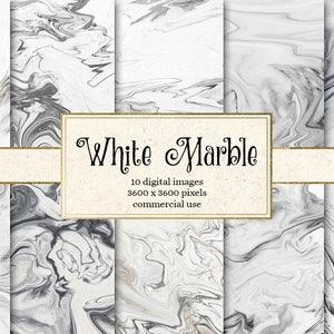 May include: Ten digital images of white marble with black veining. Each image is 3600 x 3600 pixels and is for commercial use. White Marble.