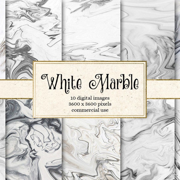 White Marble Digital Paper - black and white marble, natural stone marble textures, marble backgrounds, digital marble scrapbook paper