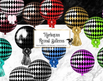 Harlequin Balloons Clipart – Party Invitation Graphics (Digital Clip Art)