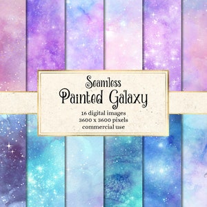 Painted Galaxy Digital Paper, naadloos aquarel sterrennacht achtergronden afdrukbare nachtelijke hemel nevel plakboekpapier texturen