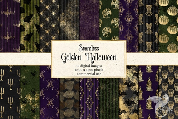 Gold Halloween Digital Paper Halloween Patterns Digital Etsy