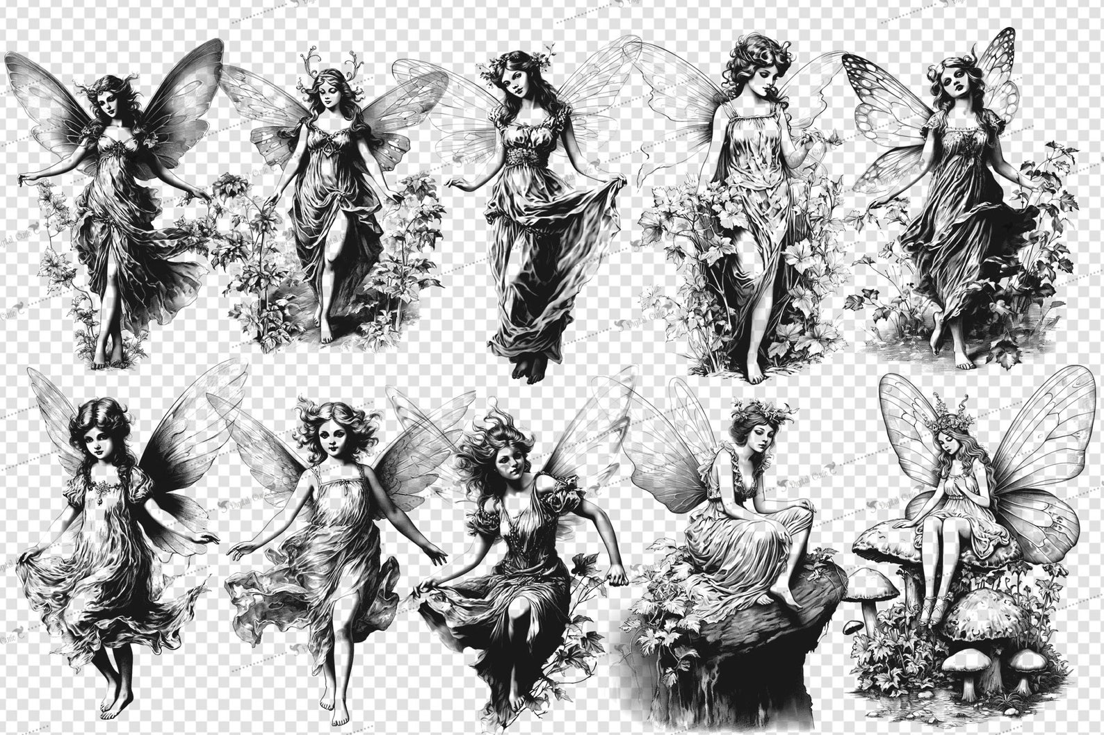 Vintage Fairy Clipart – Fantasy Graphics for Junk Journals (PNG ...