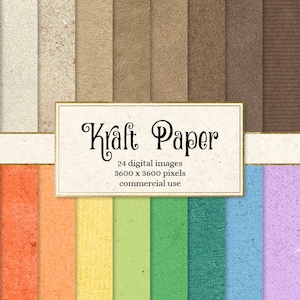 Papel Kraft Digital, papel para scrapbook imprimível, texturas de papel branco, fundos kraft marrons, download digital instantâneo para uso comercial