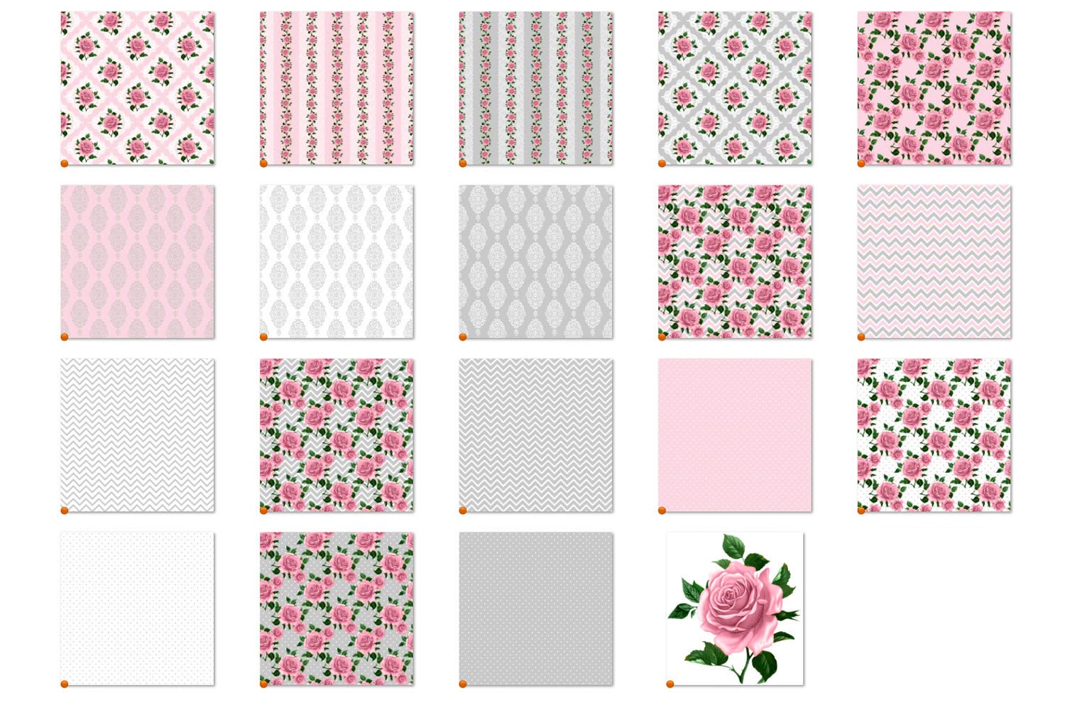 Pink and Gray Floral Digital Paper, Shabby Chic Seamless Patterns ...