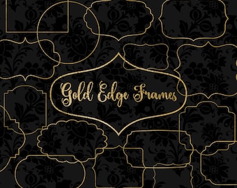 Gold Foil Frame Clipart, Vintage Antique Style (PNG Digital Download)