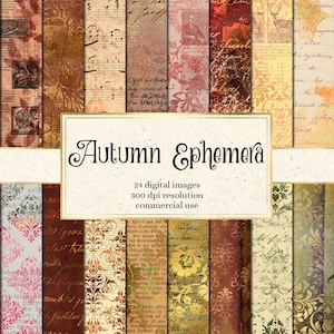 Papel digital Autumn Ephemera, download instantâneo de papel de álbum de recortes vintage, texturas de papel velhas e rústicas, fundos para impressão de decoupage