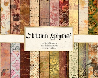 Autumn Ephemera Digital Paper, Vintage Textures (Digital Download)